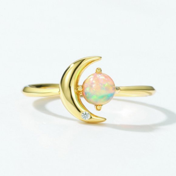 Jewelry - Gold Vermeil 14K Gold Layered over Sterling Silver Crescent Opal Moon Open Ring